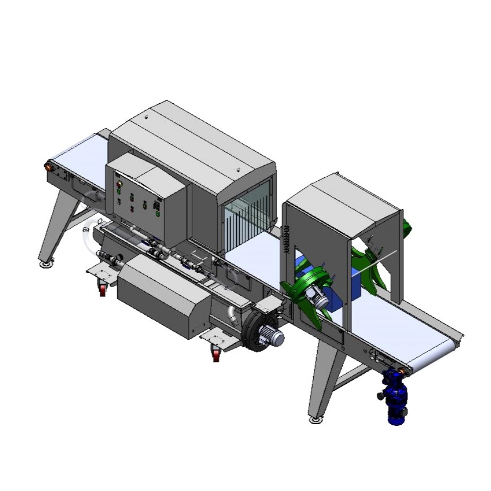 High-pressure washing tunnel for crates with mechanical processing residues